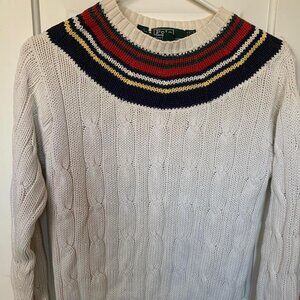 vintage polo ralph lauren cream and multi coloured collar knit sweater